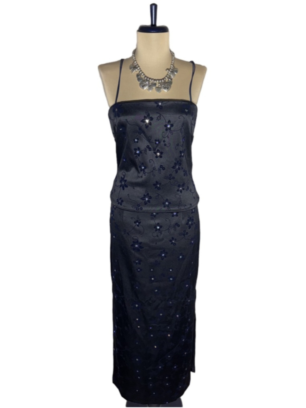 Vintage 90s Byer Too! Maxi dress navy blue beaded cocktail prom wedding guest 7